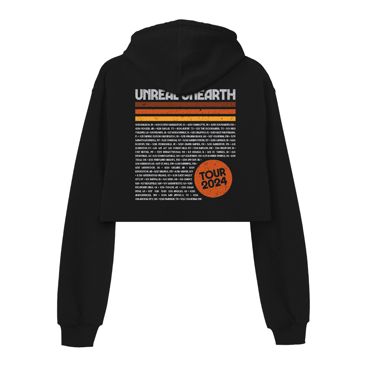 Unreal Unearth 2024 Cropped Tour Date Hoodie